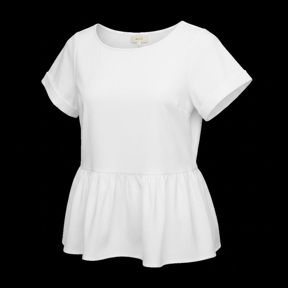 MAEVE by Anthropologie Women's Size XS White Short Sleeve Tiered Babydoll Top